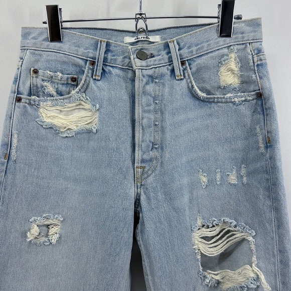 GRLFRND Helena High Rise Straight Leg Distressed Jeans Light Wash Button Fly 26 - Picture 5 of 8
